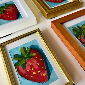 Framed Art-Mini Art-Mini Canvas-Mini Strawberry Painting-Original Strawberry Art-Cute Strawberry Art-Berries Art-Fruit Painting-Kitchen Art