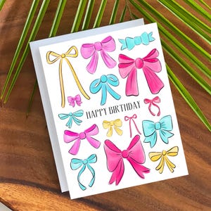 Rosa Bögen Geburtstagskarte-Karte mit Bögen-Girly Geburtstagskarte-Kokette Geburtstag-Pastell Bogen Geburtstagskarte-Feminine Geburtstagskarte-Kokette Bögen