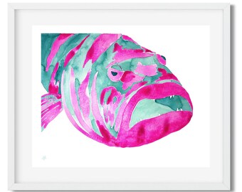Watercolor Fish-Ocean Art-Fish Wall Art-Grouper Fish-Fish Art Print-Tropical Art-Colorful Fish-Watercolor Fish Painting-Fishing Art