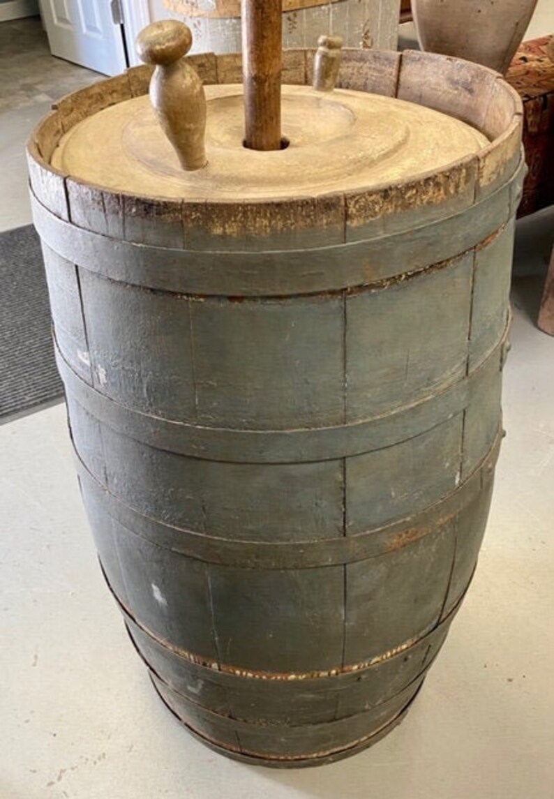 Large antique blue painted butter churn Etsy