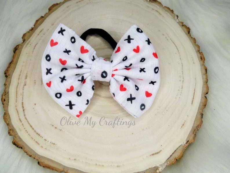 XOXO Hearts and Kisses Hair Bow with Black Nylon Headband Gift for Infants Baby Toddler Child Girls Teens AdultsHer