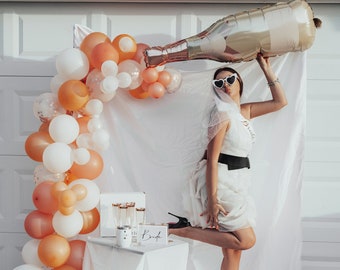 Champagne Bottle Rose Gold Balloon Arch Garland Kit - Rose Gold + White + Champagne - 59 Pieces Total - 41" Bottle Balloon