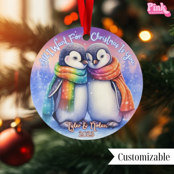 Personalized Gay Christmas Ornament, Unique LGBTQ Holiday Gift, Pride Keepsake 2023, Our First Homosexual Couple Rainbow Partner Top Best