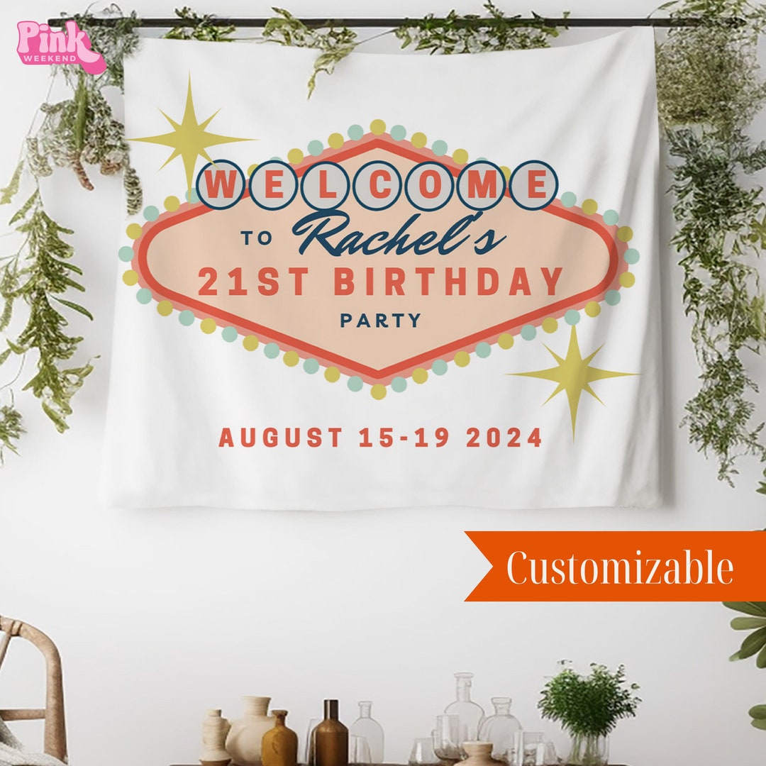 Custom Las Vegas Party Tapestry Las Vegas Sign in Red, White, & Black