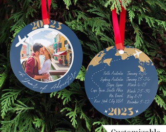 Custom Metal Travel Ornament - 'Places We Have Visited' Photo Keepsake - Yearly Destinations List - Stocking Filler Vacation Memory