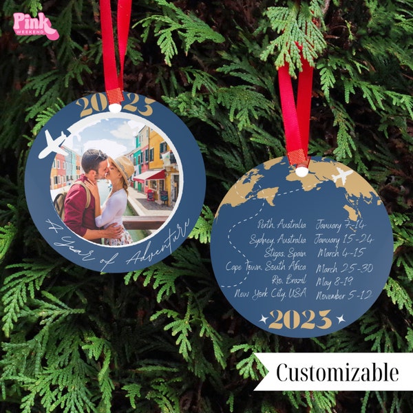 Custom Metal Travel Ornament - 'Places We Have Visited' Photo Keepsake - Yearly Destinations List - Stocking Filler Vacation Memory