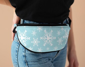 Mouse Flakes Winter Fanny Pack Blue | Holiday Gift | Hip Bag | Crossbody Bag | Disney Fanny Pack | Christmas Bag | Disney Travel Bag