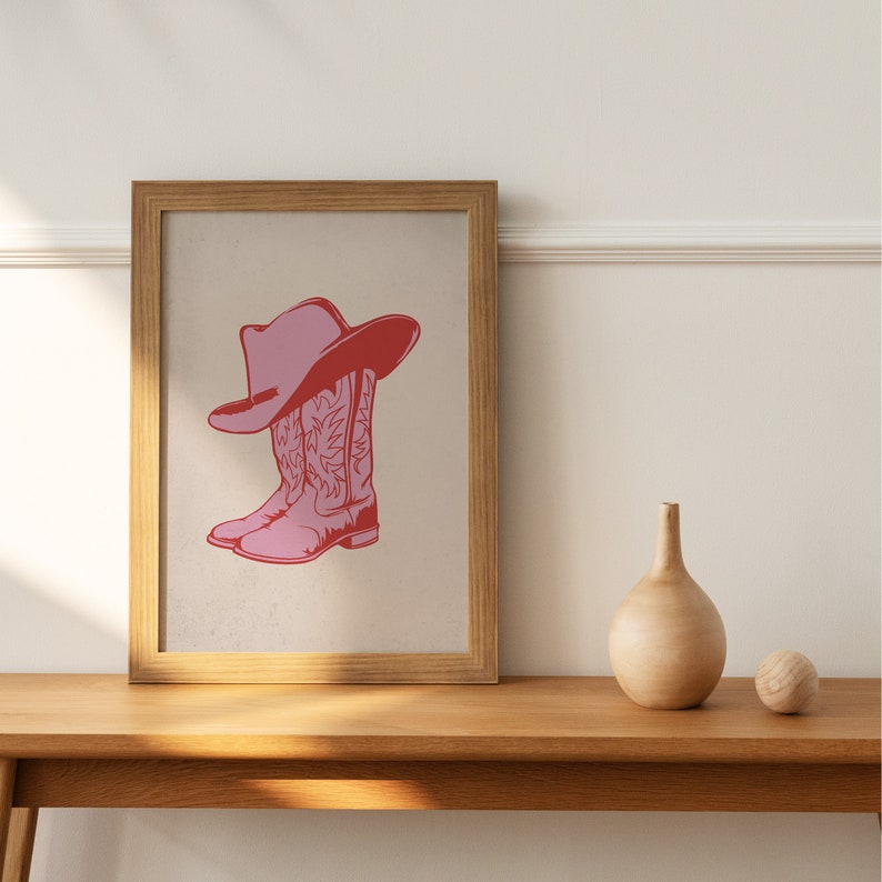 Pink Cowgirl Boot Art Print, Pink Western Wall Art, Pink Cowboy Boots ...