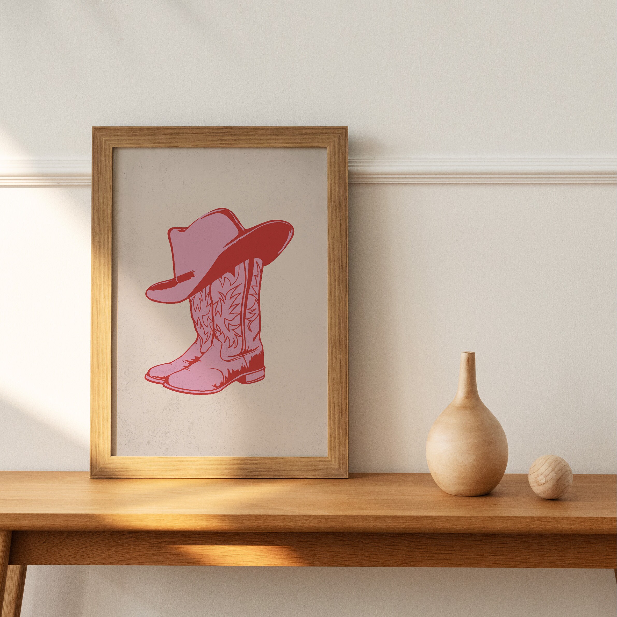 Pink Cowgirl Boot art print, pink western wall art, pink cowboy boots, cowboy print, pink and red decor, trendy pink cowboy, Digital Print