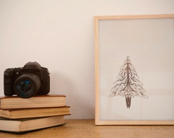 Pine Tree Sketch Digital Print, Tree, Black and White, Sketch, Drawing, Charcoal, Tree Print, Wall Art