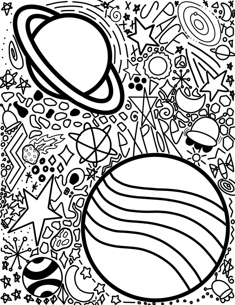 Hand-drawn Busy Space Coloring Page - Etsy