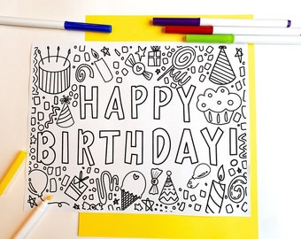 Hand Drawn Happy Birthday Coloring Page
