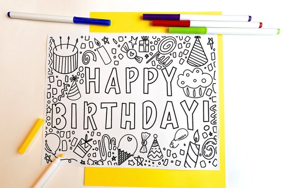 Hand Drawn Happy Birthday Coloring Page