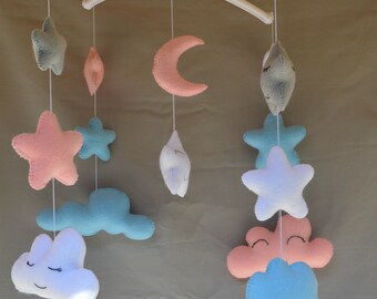 Baby crib mobile "Clouds" Nursery decor mobile Hanging mobile Baby shower gift Baby boy mobile Baby girl mobile Choose color