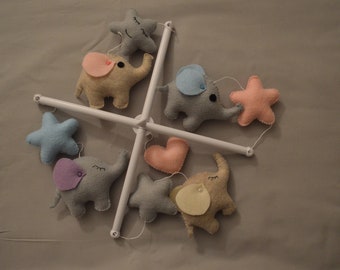 Baby crib mobile for girl boy Baby mobile elephant, baby mobile pink grey blue stars heart