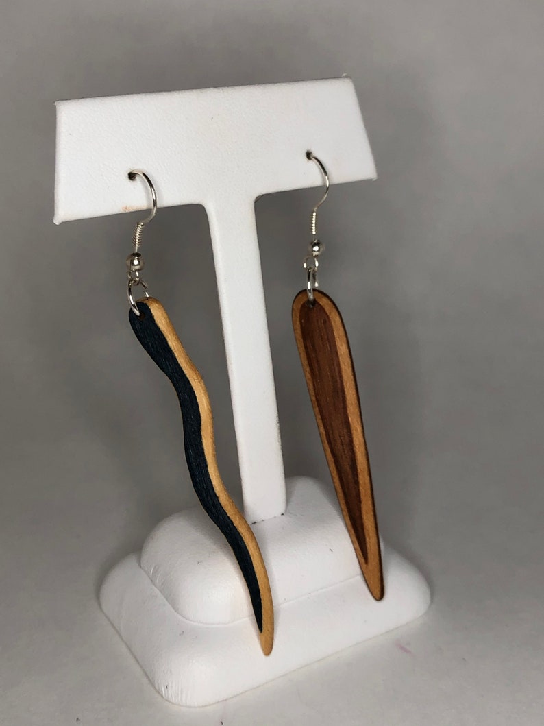 Asymmetric Hand Carved Wooden Earrings
