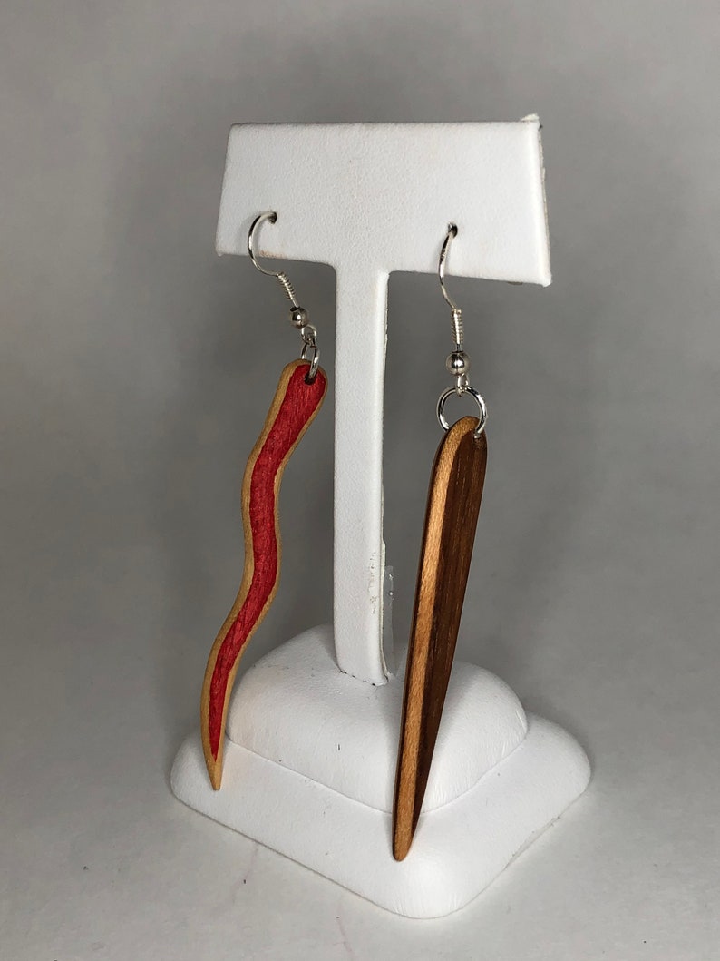 Asymmetric Hand Carved Wooden Earrings