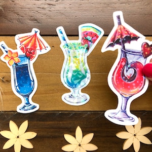 Drei Cocktail-Sticker mit Glitzer im Set zum Sammeln oder als Geschenk für Cocktail-Liebhaber oder Bullet Journal- und Scrapbooking-Fans