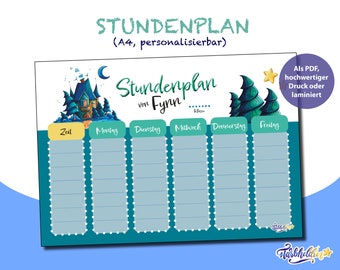 Stundenplan personalisiert für Schulkinder - Geschenk zur Einschulung - Printable PDF, Druck oder laminiert und abwischbar mit Name