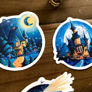 Sticker set of five round glitter stickers with fantastic houses as a small Christmas gift or as content for Advent calendars image 8