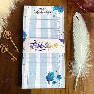 Blaue Aufgabenliste mit Aquarell-Illustration, 50 Blatt, florale To Do Liste Block mit Aquarellblumen, Aufgaben-Tracker Zuhause und Büro