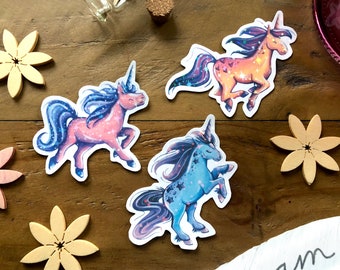 Three unicorn glitter stickers in a set as a gift for horse girls and pony lovers as well as fantasy and fairy tale fans