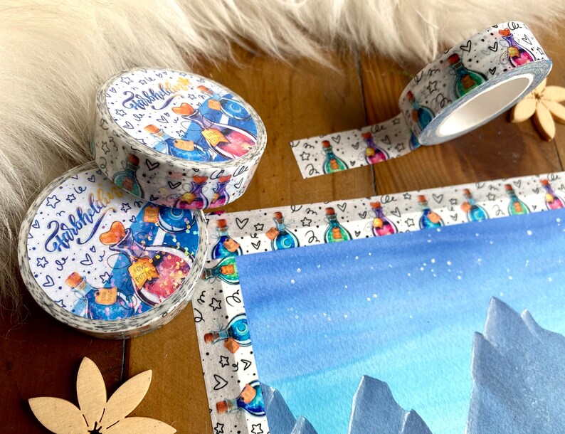 Zaubertrank Washi Tape als Masking Tape für Aquarellmalerei, buntes Klebeband als Deko und Geschenk für Bujo, Journal und Scrapbook-Fans Bild 9