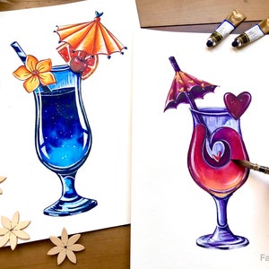 Cocktail-Malvorlagen als PDF zum Sofort-Download für Aquarell-Fans und Freunde von Ausmalbildern und Vorlagen zum Zeichnen und Malen Bild 8