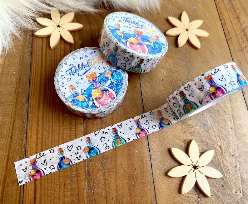 Zaubertrank Washi Tape als Masking Tape für Aquarellmalerei, buntes Klebeband als Deko und Geschenk für Bujo, Journal und Scrapbook-Fans Bild 10