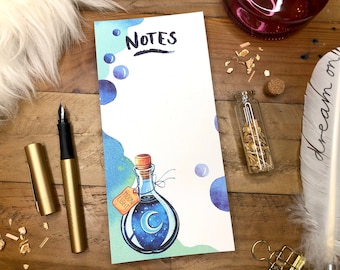 Thick blue notepad with magic potion, notepad "Moonlight" elongated, college block with refrigerator magnet (optional), block watercolor