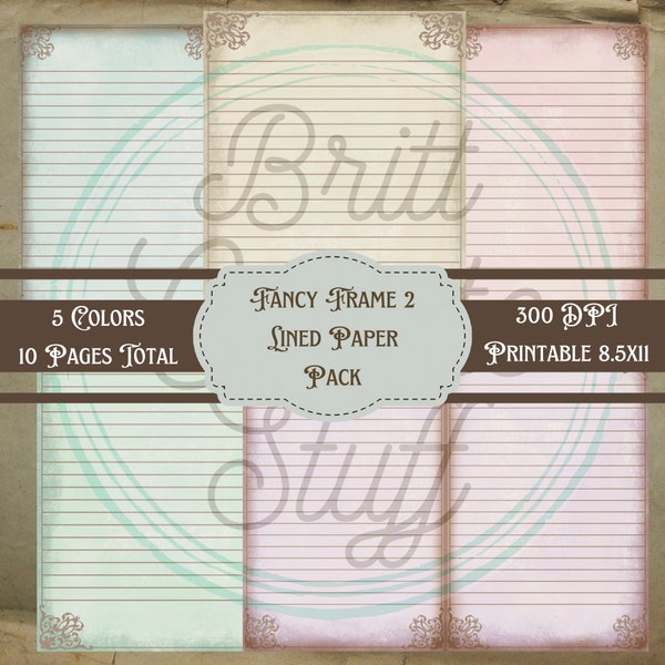 Fancy Frame 2, Lined Paper Pack, Digital Download, Junk Journal Pages, BrittCreateStuff