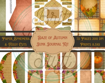 Daze of Autumn, Junk Journal Kit, Digital Download, Pumpkins, Leaves, Fall, Harvest, BrittCreateStuff
