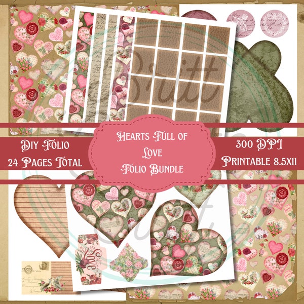 Hearts Full of Love, Junk Journal Folio, Valentines Bundle, Lovers Coupons, Digital Printable Kit, BrittCreateStuff