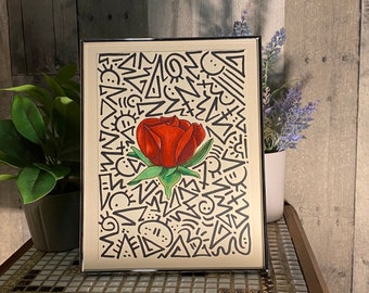 Rose Art—Red Rose—Floral Artwork—Copic and Sharpie Marker—8”x6”—Unframed