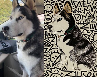 Custom Pet Portraits---Pet Portrait---Marker Art---Doodled Pet Portrait---Unframed