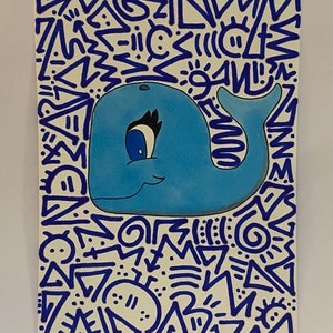 Blue Whale ArtOcean DecorCartoon WhaleCopic and Sharpie Marker Art8x6Unframed image 2