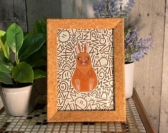 Brown Bunny-Rabbit Art-Bunny Illustration—Alcohol Based Markers and Sharpie Marker Art—8”x6”—Framed