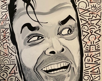 The Shining Artwork—Jack Nicholson—Here’s Johnny—Acrylic Paint and Sharpie Marker on Canvas—10”x20”—Unframed