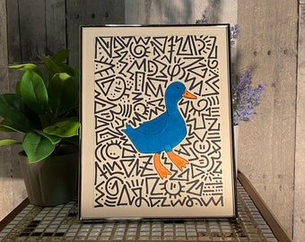 Duck Artwork—Blue—Doodle Art—Copic and Sharpie Marker Art—8”x6”—Unframed