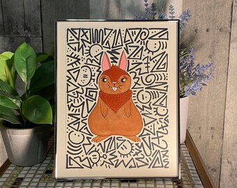 Brown Bunny—Bunny Artwork—Rabbit Illustration—Doodle Artwork—8”x 6”—Unframed