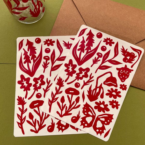 Red Flower-Garden Vinyl Stickersheet | Waterproof