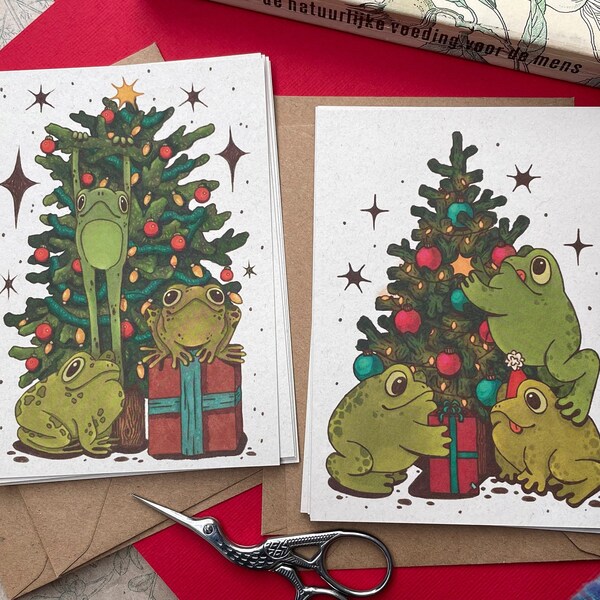 BÜNDEL Frogmas Karten | Recyclingpapier Postkarte | Weihnachtskarten mit Froschmotiv