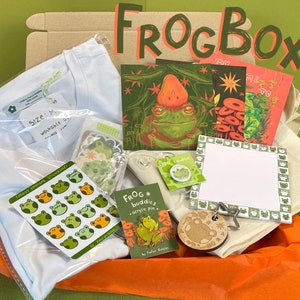 Frogbox / caja de regalo llena de golosinas con temática de ranas