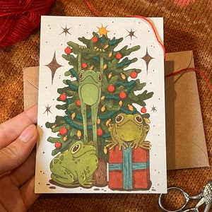 Frogmas Card | Recycled Paper Postcard | Frog Themed Christmas Card