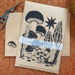 Cogumelo Cartão Comemorativo | Kraft Cartão Postal | Mini impressão artística