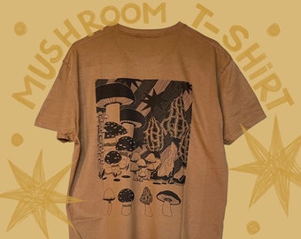 Mushroom Oversized T-shirt | Cotton Brown Graphic T-shirt | UNISEX