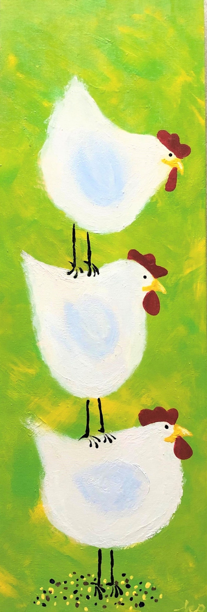 Stack of Chickens, Hand Painted in Textured Acrylics on Cradled Birch ...