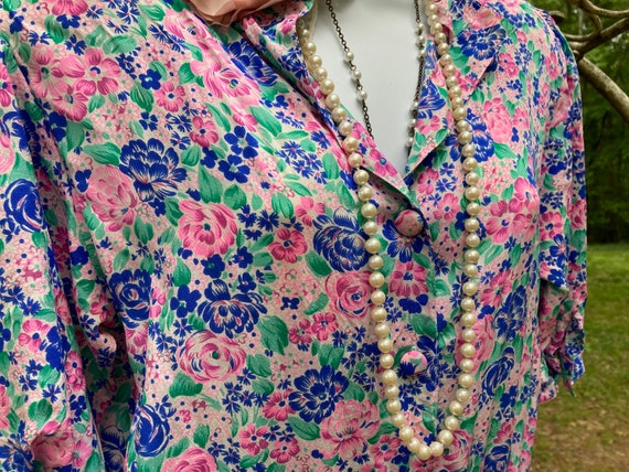 Vintage Silk Bright Floral Drop Waist Tea Dress 1… - image 2