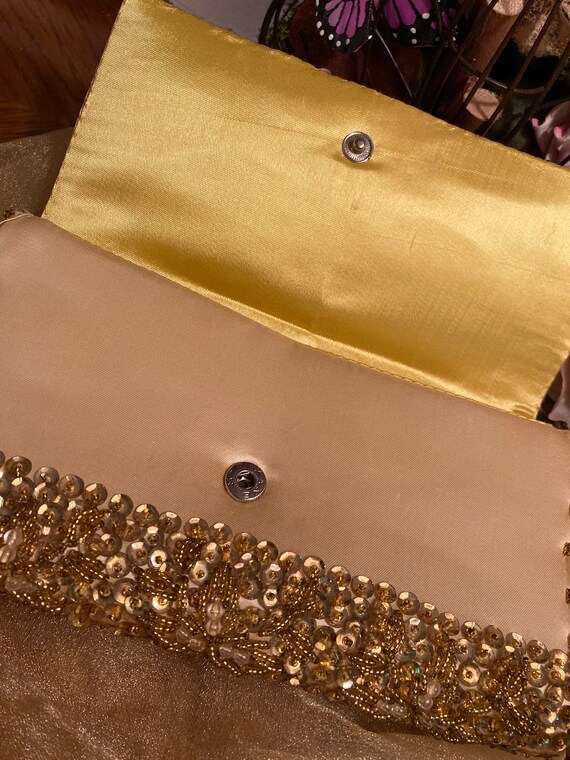 Vintage Handmade Gold Clutch Purse Beaded Sequin … - image 5