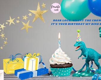 Printable Happy Birthday Dinosaur Greeting Card - Instant DOWNLOAD